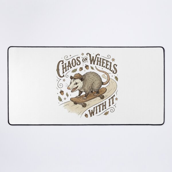Item preview, Chaos on Wheels Opossum Skateboard Funny Vintage Style Animal Graphic designed and sold by Anastasiia Yurevych.