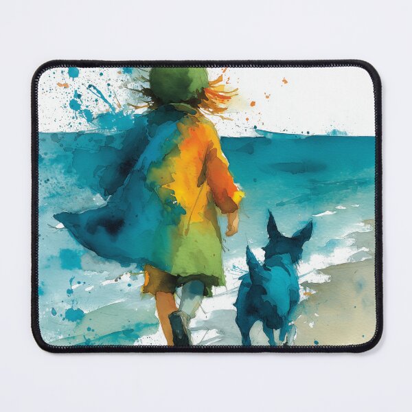 Item preview, Beach Buddies – Child and Dog Running by the Sea Watercolor Painting designed and sold by solynneart.