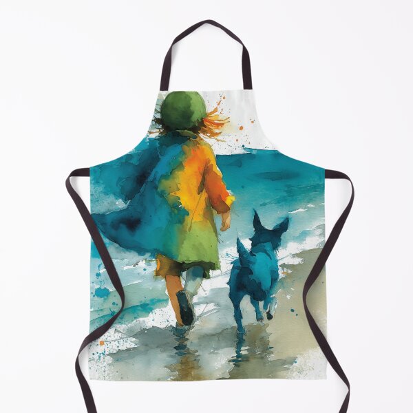 Item preview, Beach Buddies – Child and Dog Running by the Sea Watercolor Painting designed and sold by solynneart.