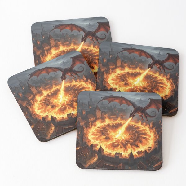 Item preview, Dragon’s Fury: Medieval City Firestorm Fantasy Art designed and sold by ARYAM..