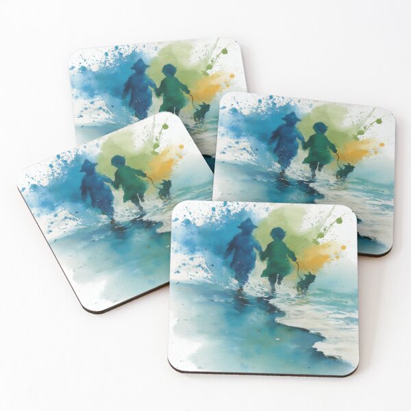 Item preview, Summer Splash – Two Children and a Dog Playing in the Waves Watercolor Painting designed and sold by solynneart.