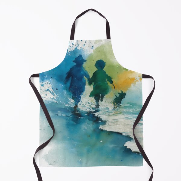 Item preview, Summer Splash – Two Children and a Dog Playing in the Waves Watercolor Painting designed and sold by solynneart.