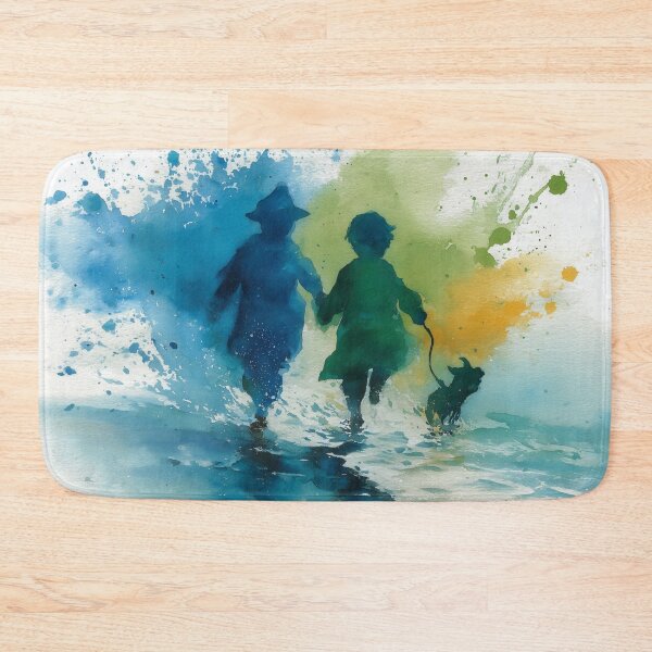 Item preview, Summer Splash – Two Children and a Dog Playing in the Waves Watercolor Painting designed and sold by solynneart.