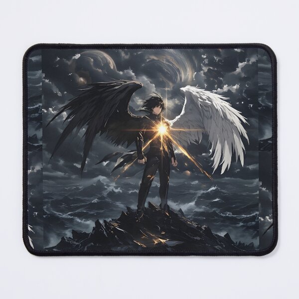 Item preview, The Celestial Divide: A Fallen Angel's Balance of Light and Shadow Above the Storm designed and sold by MouradStudio.