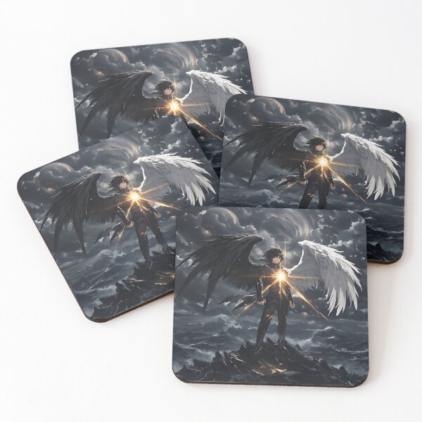 Item preview, The Celestial Divide: A Fallen Angel's Balance of Light and Shadow Above the Storm designed and sold by MouradStudio.