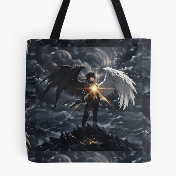 Item preview, The Celestial Divide: A Fallen Angel's Balance of Light and Shadow Above the Storm designed and sold by MouradStudio.