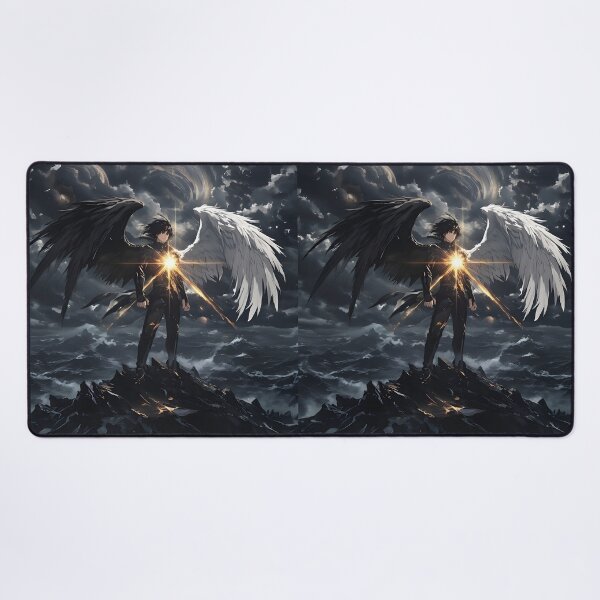 Item preview, The Celestial Divide: A Fallen Angel's Balance of Light and Shadow Above the Storm designed and sold by MouradStudio.