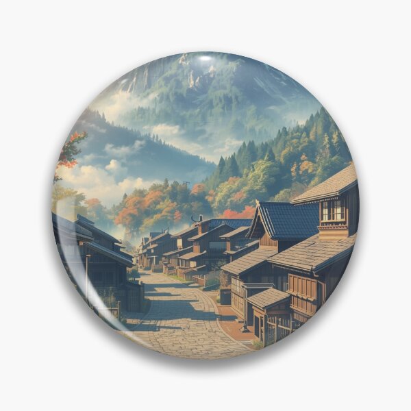 Item preview, Autumn Anime Mountain Village designed and sold by peacefulframes.art.