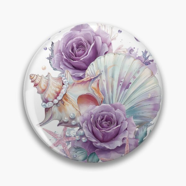 Item preview, Pastel Seashell and Purple Roses Coastal Aesthetic Elegant Ocean Floral Art designed and sold by Anastasiia Yurevych.
