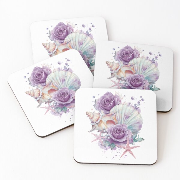 Item preview, Pastel Seashell and Purple Roses Coastal Aesthetic Elegant Ocean Floral Art designed and sold by Anastasiia Yurevych.