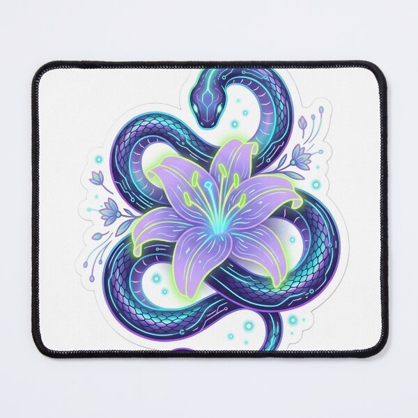 Item preview, Aesthetic Cyber Neon Snake and Lily Flower Glowing Bio-Luminescence Dark Zen designed and sold by StickyGuys.