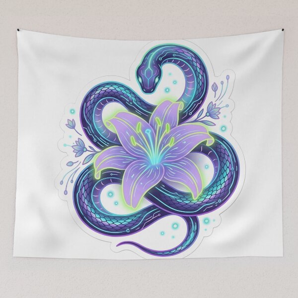 Item preview, Aesthetic Cyber Neon Snake and Lily Flower Glowing Bio-Luminescence Dark Zen designed and sold by StickyGuys.