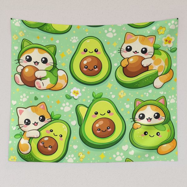 Item preview, Kawaii Avocado Cats Pattern designed and sold by aminz4.