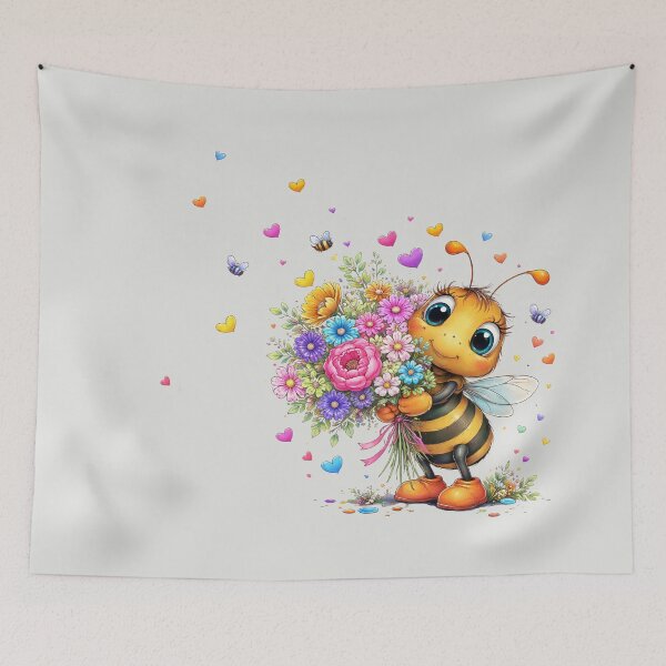 Item preview, Cute Bee with flowers floral art  designed and sold by Natart1004.