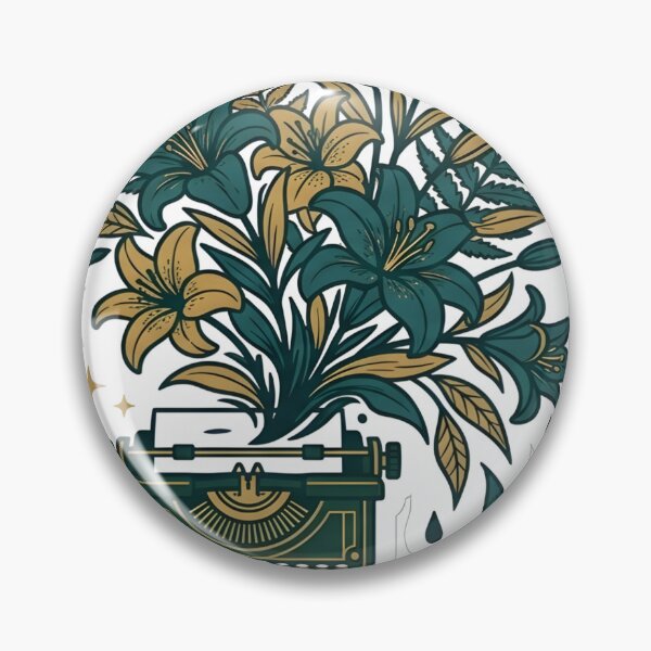 Item preview, Poet-core Muse Vintage Typewriter Floral Aesthetic Amber Gold & Teal Ink designed and sold by StickyGuys.