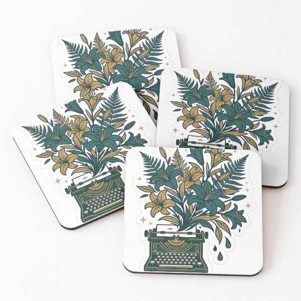Item preview, Poet-core Muse Vintage Typewriter Floral Aesthetic Amber Gold & Teal Ink designed and sold by StickyGuys.