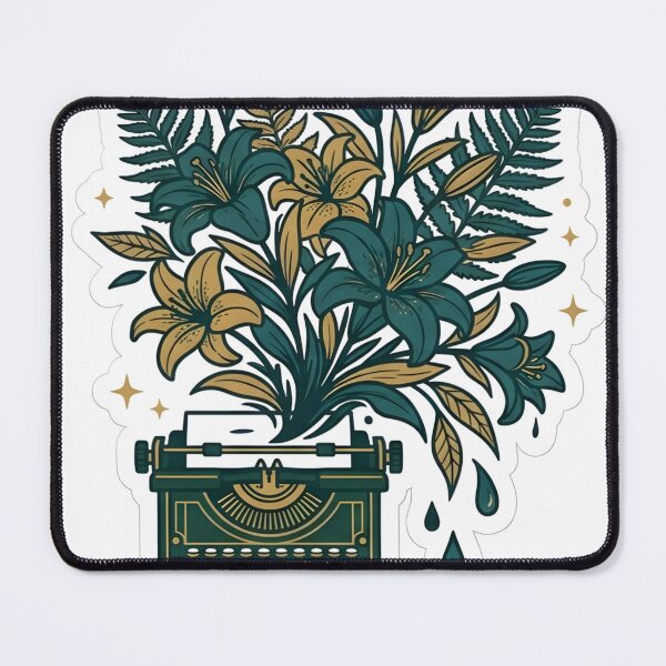 Item preview, Poet-core Muse Vintage Typewriter Floral Aesthetic Amber Gold & Teal Ink designed and sold by StickyGuys.