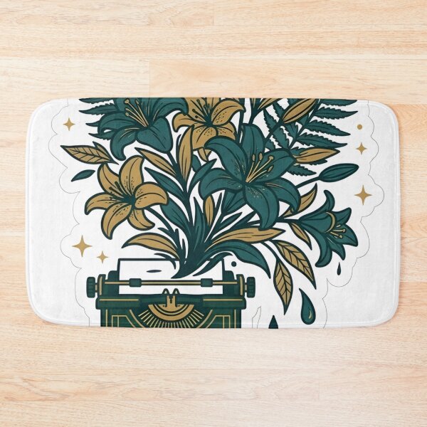 Item preview, Poet-core Muse Vintage Typewriter Floral Aesthetic Amber Gold & Teal Ink designed and sold by StickyGuys.