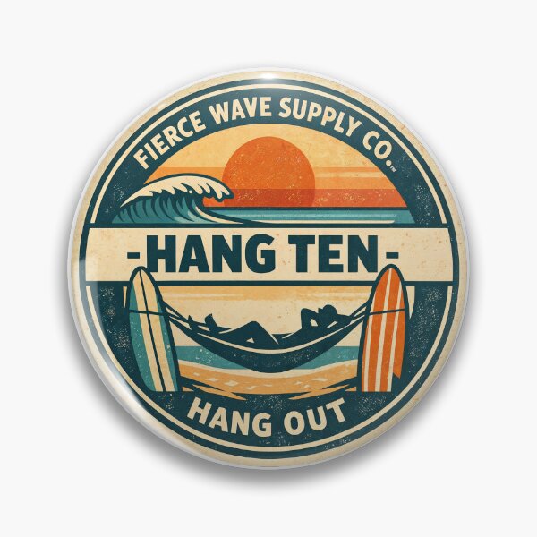 Item preview, Hang Ten Hang Out Surf Badge – Vintage Surfing Sticker, Beach Shirt, Surfer Gift Idea designed and sold by Fierce Wave Supply Co..
