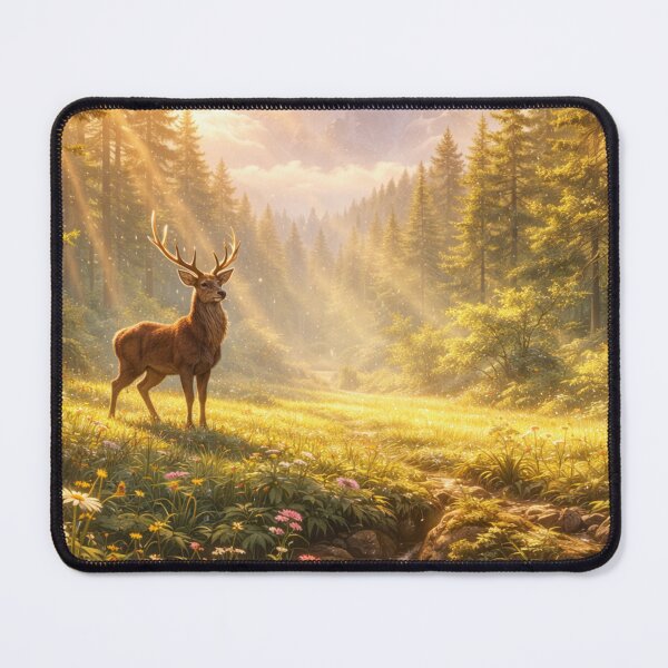 Item preview, Peaceful Deer Forest Sunlight Scene designed and sold by peacefulframes.art.