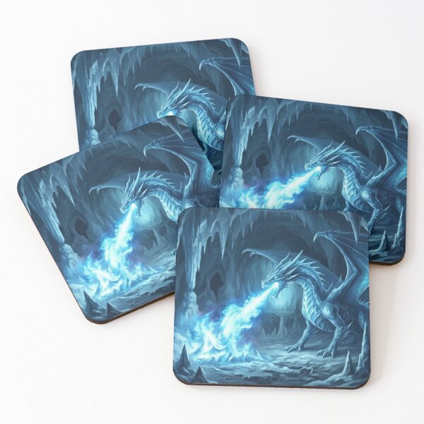 Item preview, Blue Fire Dragon: Guardian of the Frozen Cave Fantasy Art designed and sold by ARYAM..