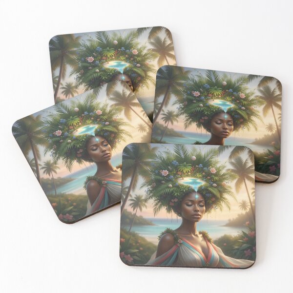Item preview, Caribbean Goddess – Tropical Island Spirit Woman with Floral Crown designed and sold by QuietWallStudio.