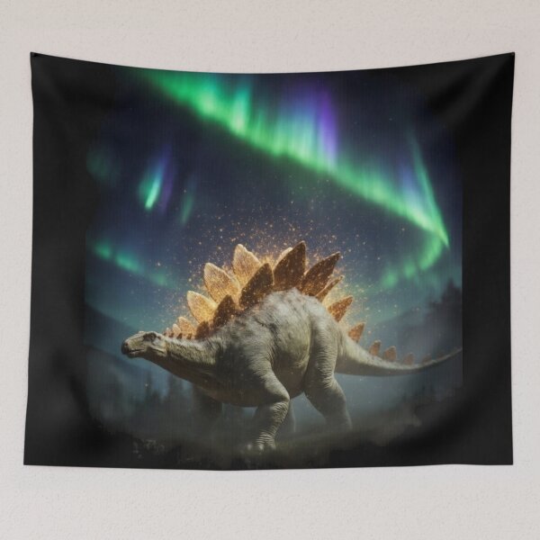 Item preview, Stegosaurus Glowing Fiery Aurora Dinosaur Fantasy Art designed and sold by Syrupulse.