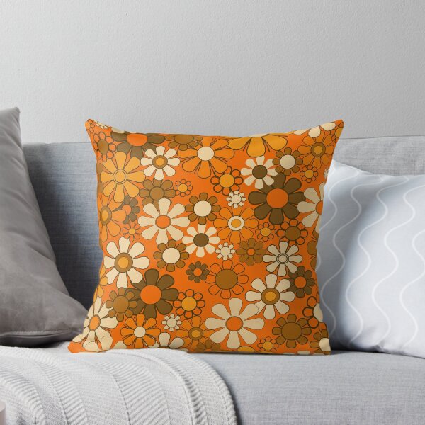 Item preview, 70s Retro Floral Pattern Groovy Garden Flowers in Orange and Brown designed and sold by kierkegaard.