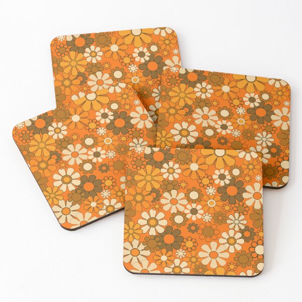 Item preview, 70s Retro Floral Pattern Groovy Garden Flowers in Orange and Brown designed and sold by kierkegaard.