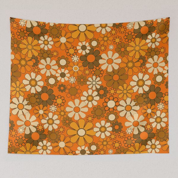Item preview, 70s Retro Floral Pattern Groovy Garden Flowers in Orange and Brown designed and sold by kierkegaard.