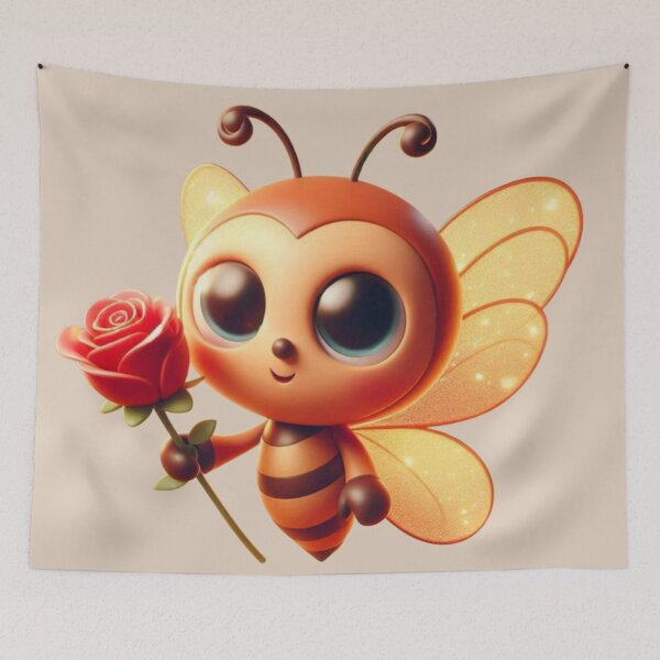 Item preview, Cute Bee Holding a Rose – Adorable Kawaii Bee Illustration designed and sold by AbeiiStore.