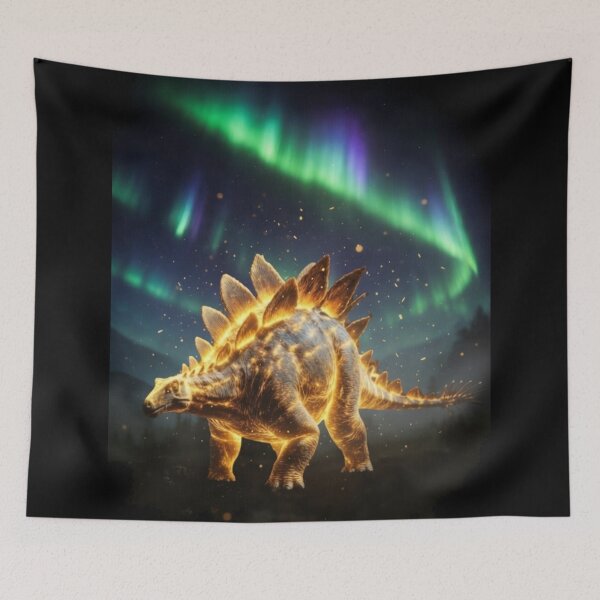 Item preview, Glowing Stegosaurus Under Aurora Borealis Northern Lights Dinosaur designed and sold by Syrupulse.