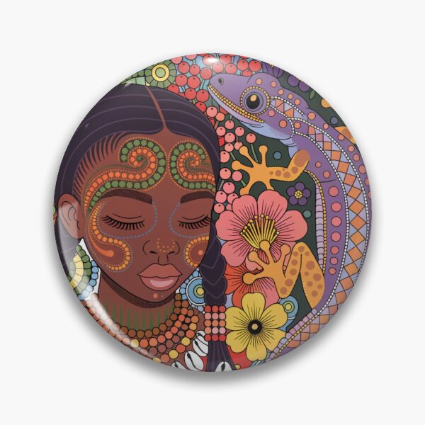 Item preview, girl with a lizard in the style of aboriginal art designed and sold by Stellar Geometry.