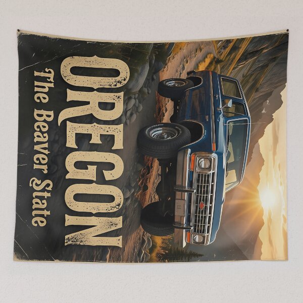 Item preview, Oregon Beaver State Offroad Truck Mountain Poster Print designed and sold by BorgSpareParts.