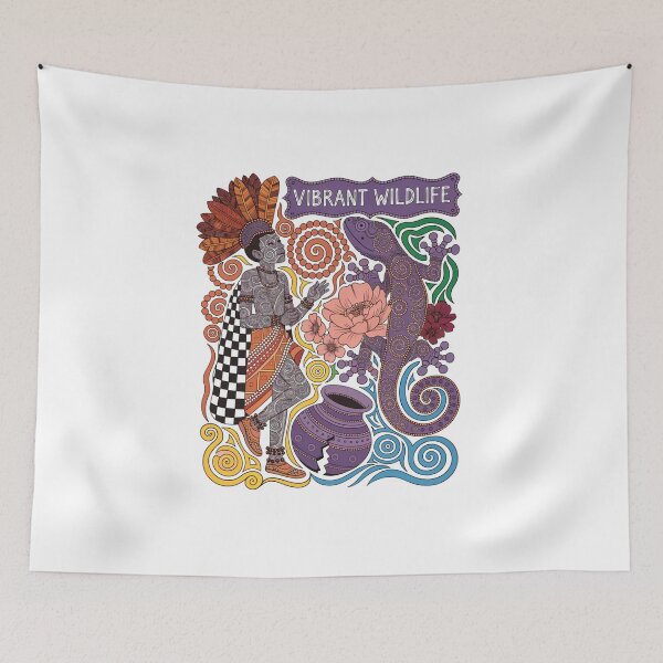 Item preview, boy with a lizard in the style of aboriginal art designed and sold by Stellar Geometry.
