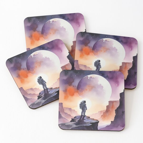 Item preview, Astronaut on Alien Canyon Cliffs Watercolor Space Explorer  designed and sold by GenesisArtis.