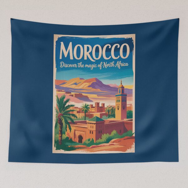 Item preview, Morocco Skyline Illustration Travel Art Vintage designed and sold by KrisSidDesigns.