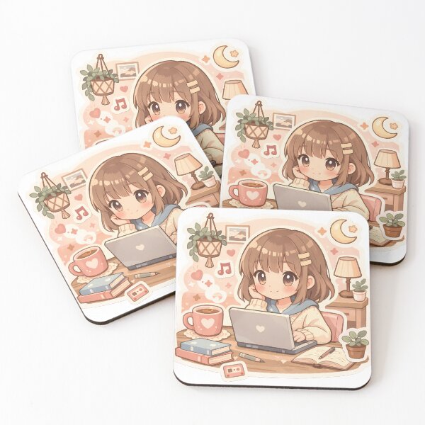 Item preview, Cute Lofi Anime Girl Studying at Cozy Desk with Laptop Pastel Aesthetic designed and sold by Art-Selling.
