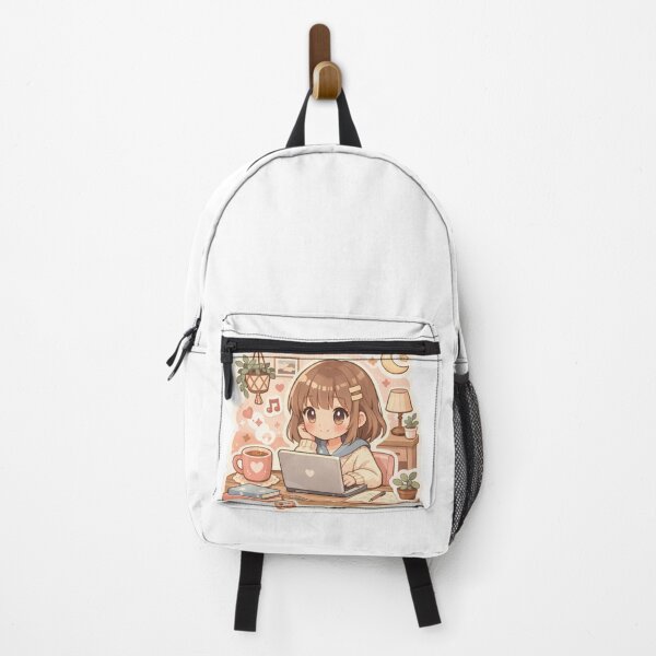 Item preview, Cute Lofi Anime Girl Studying at Cozy Desk with Laptop Pastel Aesthetic designed and sold by Art-Selling.