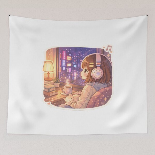 Item preview, Cute Lofi Anime Girl Neon City Night Cozy Window Aesthetic designed and sold by Art-Selling.