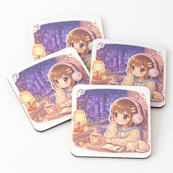 Item preview, Cute Lofi Anime Girl Studying Neon City Night Cozy Aesthetic designed and sold by Art-Selling.