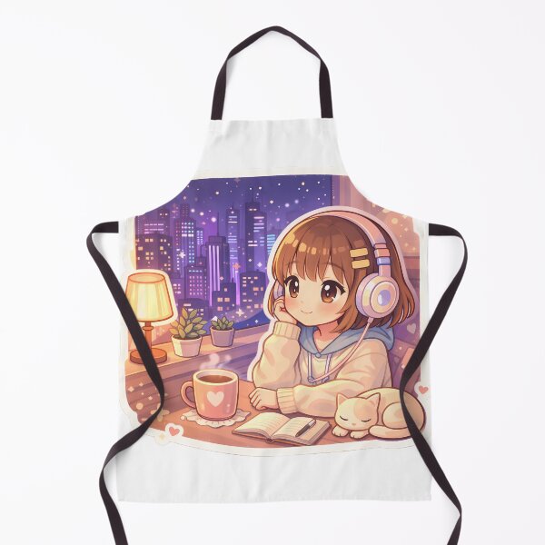 Item preview, Cute Lofi Anime Girl Studying Neon City Night Cozy Aesthetic designed and sold by Art-Selling.