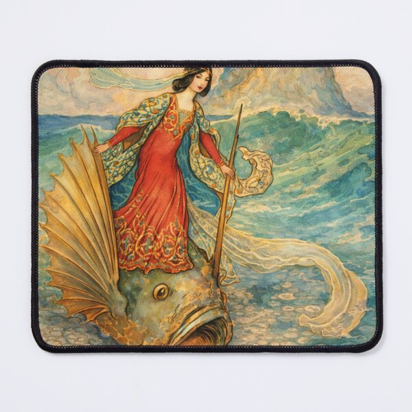 Item preview, Art Nouveau Fantasy Illustration Woman Riding Fish Design for Vintage Art Lovers designed and sold by RickE.