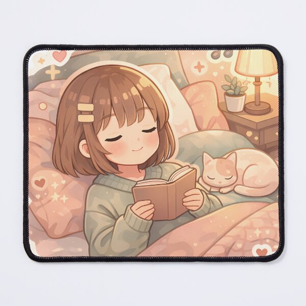Item preview, Cute Lofi Anime Girl Reading Cozy Bed Aesthetic designed and sold by Art-Selling.