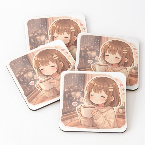 Item preview, Cute Lofi Anime Girl Coffee Cozy Rainy Night Aesthetic designed and sold by Art-Selling.