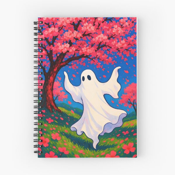 Item preview, Joyful White Ghost Dancing Under Vibrant Pink Sakura Blossoms – Spring Illustration designed and sold by EmeraldeaArt.