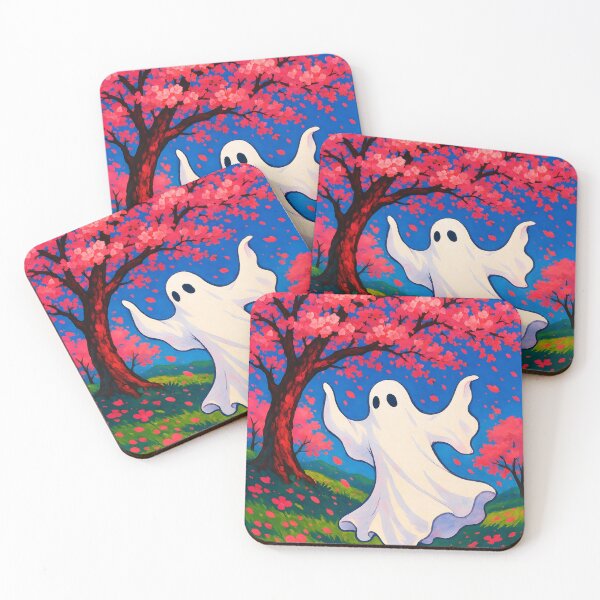 Item preview, Joyful White Ghost Dancing Under Vibrant Pink Sakura Blossoms – Spring Illustration designed and sold by EmeraldeaArt.