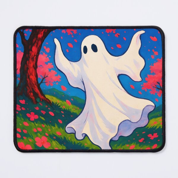 Item preview, Joyful White Ghost Dancing Under Vibrant Pink Sakura Blossoms – Spring Illustration designed and sold by EmeraldeaArt.