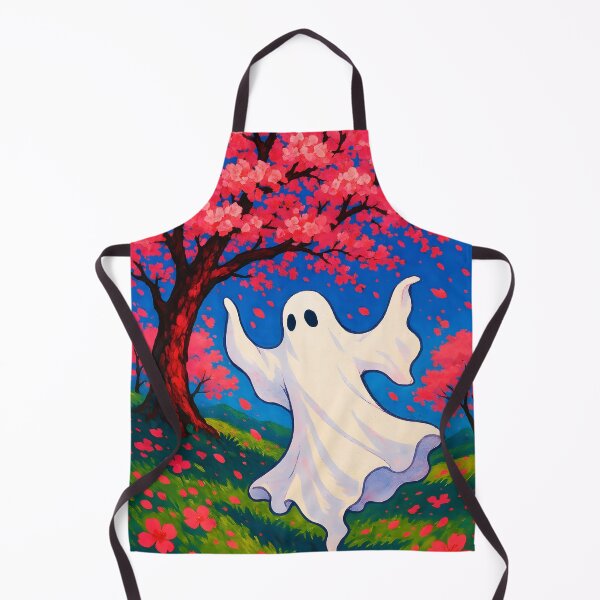 Item preview, Joyful White Ghost Dancing Under Vibrant Pink Sakura Blossoms – Spring Illustration designed and sold by EmeraldeaArt.
