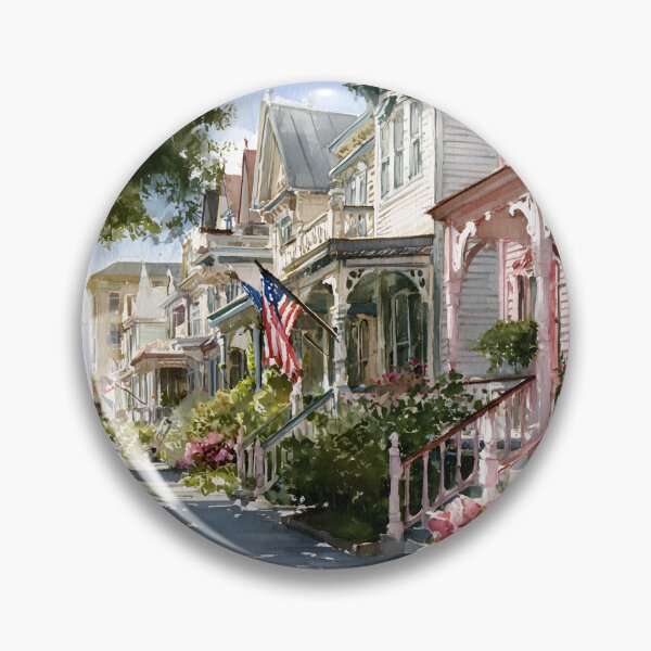 Item preview, Cape May New Jersey American Flag Coastal Street Victorian Summer Scene designed and sold by daila70.